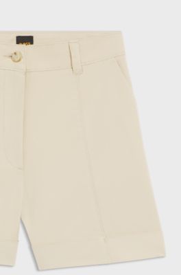 Stretch-cotton shorts with turn-up hems, Light Beige