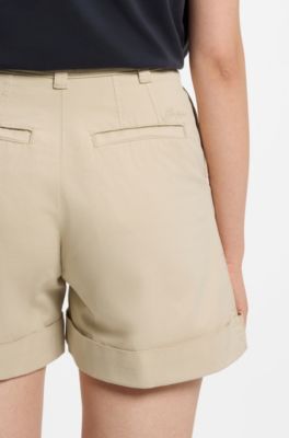 Stretch-cotton shorts with turn-up hems, Light Beige