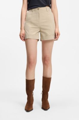 Stretch-cotton shorts with turn-up hems, Light Beige