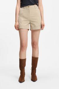 Shorts de algod&oacute;n el&aacute;stico con dobladillos vueltos, Beige claro