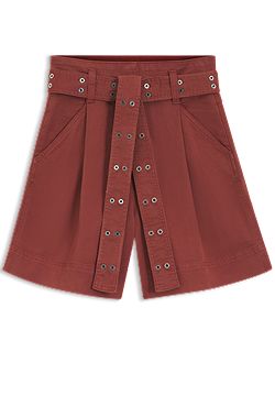 Stretch-cotton shorts with eyelet belt