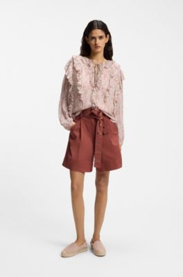 Stretch-cotton shorts with eyelet belt, Dark Red