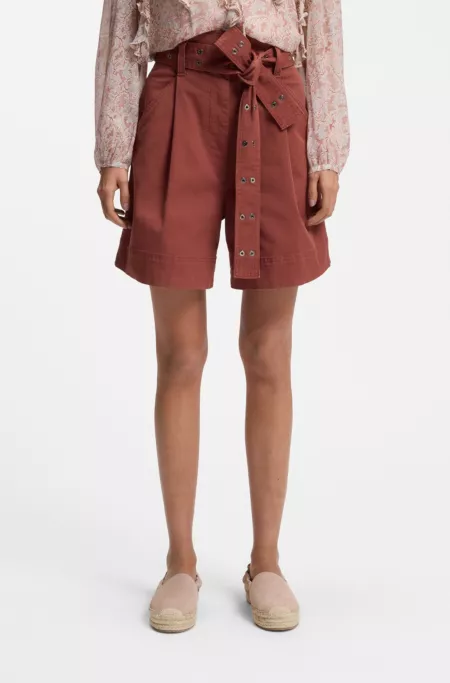 Stretch-cotton shorts with eyelet belt