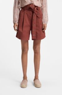 Stretch-cotton shorts with eyelet belt, Dark Red