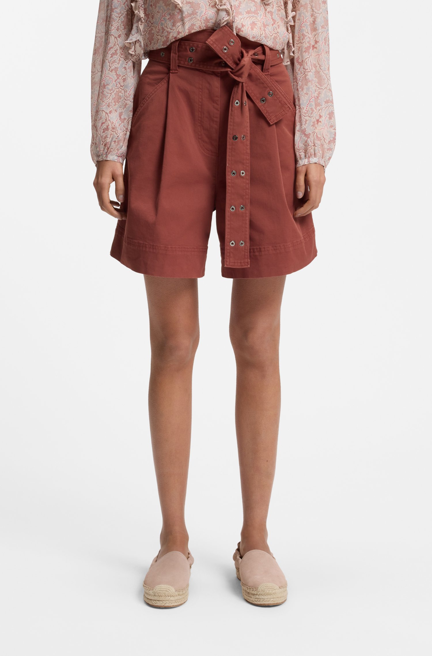 Boss Stretch-cotton shorts with eyelet belt dam