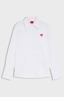Relaxed fit-blus i Oxford-bomull med hj&auml;rtlogga, Vit