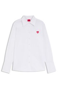 Relaxed-fit blouse in Oxford cotton with heart logo, White