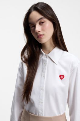 Relaxed-fit blouse in Oxford cotton with heart logo, White