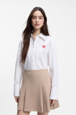 Relaxed-fit blouse in Oxford cotton with heart logo, White