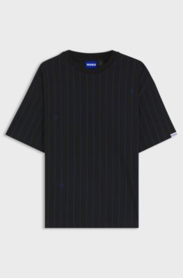 T-shirt in jersey di cotone con logo HUGO a righe, Nero