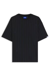 Cotton-jersey T-shirt with Happy HUGO logo stripe, Black