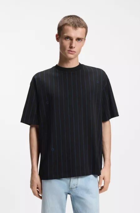 Cotton-jersey T-shirt with Happy HUGO logo stripe