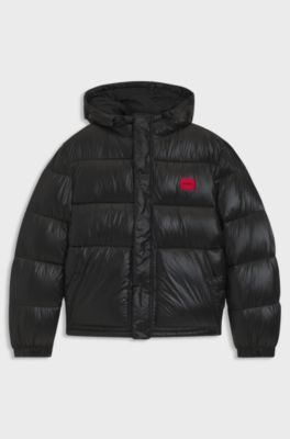 Water-repellent hooded jacket with logo patch, Black