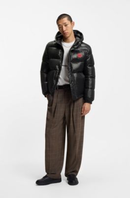 Water-repellent hooded jacket with logo patch, Black