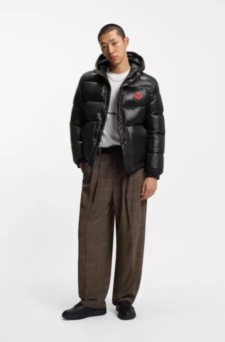 Water-repellent hooded jacket with logo patch