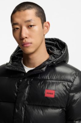 Water-repellent hooded jacket with logo patch, Black