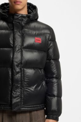 Water-repellent hooded jacket with logo patch, Black