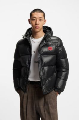 Water-repellent hooded jacket with logo patch, Black