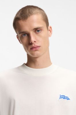 T-Shirt aus Baumwoll-Jersey mit Logo-F&auml;hnchen, Natur