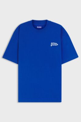 T-shirt van katoenen jersey met logovlag, Blauw