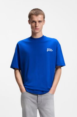 T-shirt van katoenen jersey met logovlag, Blauw