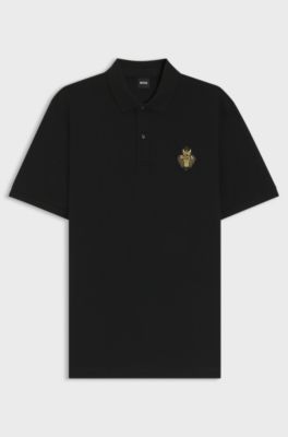 Year of the Horse Cotton-piqu&eacute; polo shirt with logo artwork, Black
