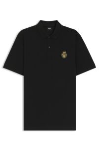 Cotton-piqué polo shirt with logo artwork, Black