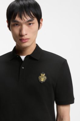 Year of the Horse Cotton-piqu&eacute; polo shirt with logo artwork, Black