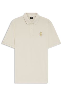 Cotton-piqu&eacute; polo shirt with logo artwork, Natural
