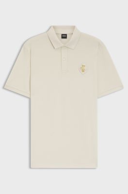 Polo van katoenpiqu&eacute; met logo-artwork voor het jaar van het paard, Naturel