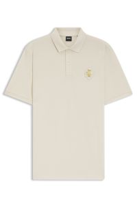 Cotton-piqué polo shirt with logo artwork, Natural