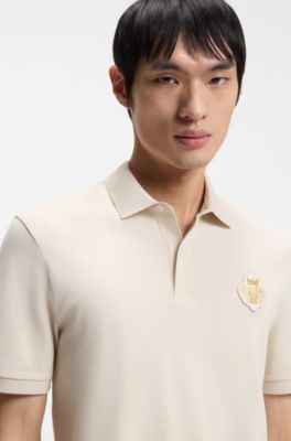 Year of the Horse Cotton-piqu&eacute; polo shirt with logo artwork, Natural