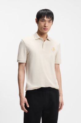 Year of the Horse Poloshirt aus Baumwoll-Piqu&eacute; mit Logo-Artwork, Natur