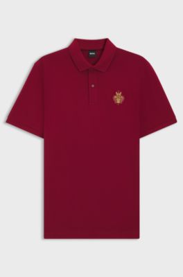 Year of the Horse Cotton-piqu&eacute; polo shirt with logo artwork, Dark Red