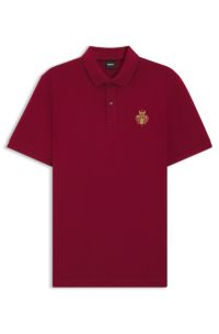 Cotton-piqué polo shirt with logo artwork, Dark Red
