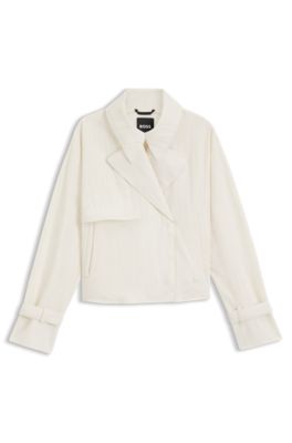 Short trench coat in peached crepe, Natural