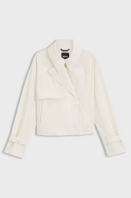 Short trench coat in peached crepe, Natural