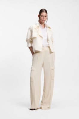 Short trench coat in peached crepe, Natural