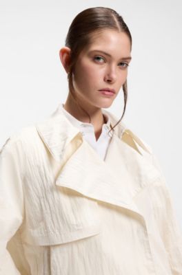 Short trench coat in peached crepe, Natural
