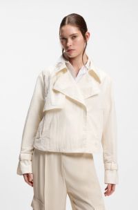 Short trench coat in peached crepe, White