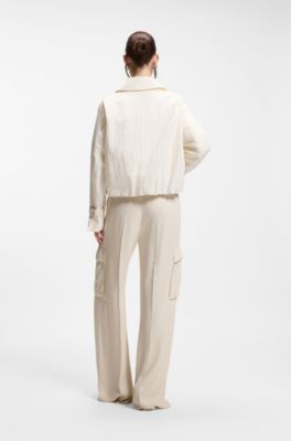 Short trench coat in peached crepe, Natural