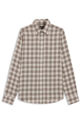 Regular-fit shirt in checked Italian-made cotton, Brown Patterned