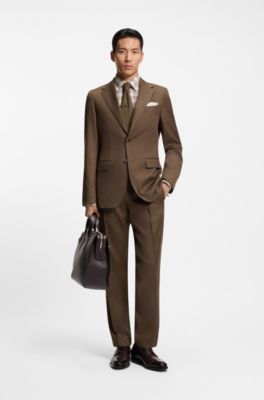 Camicia regular fit in cotone italiano a quadri, Marrone a motivi
