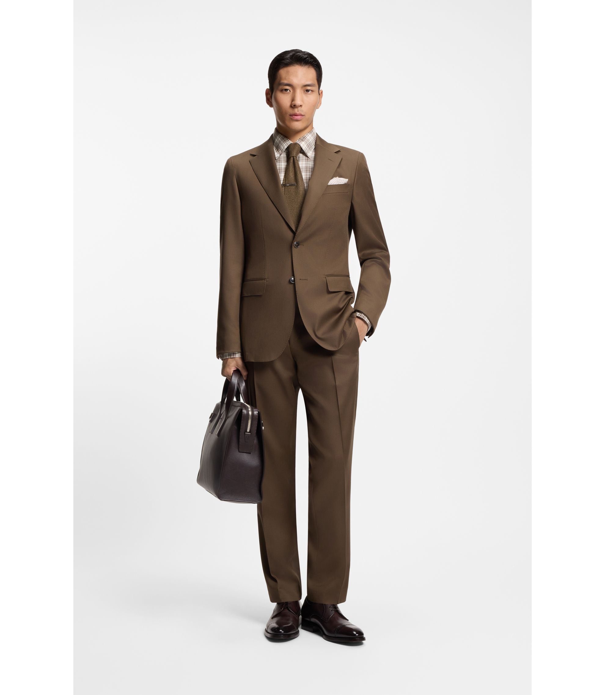 BOSS Regular-fit shirt in checked=