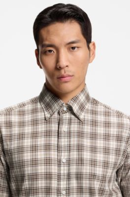 Regular-fit shirt in checked Italian-made cotton, Brown Patterned