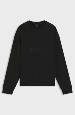 Oversized-fit sweatshirt in cotton terry with logo artwork, Black