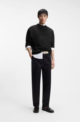 Oversized-fit sweatshirt in cotton terry with logo artwork, Black