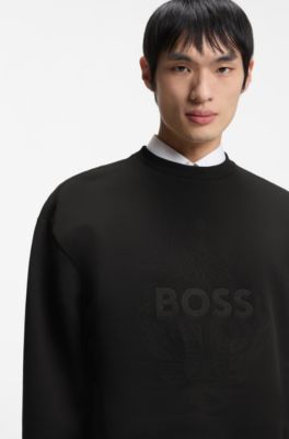 Oversized-fit sweatshirt in cotton terry with logo artwork, Black