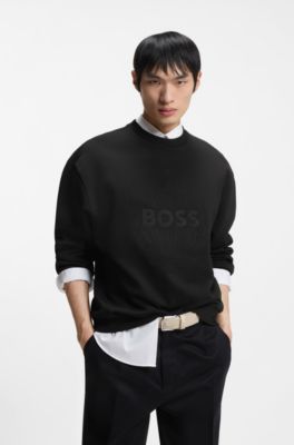 Oversized-fit sweatshirt in cotton terry with logo artwork, Black
