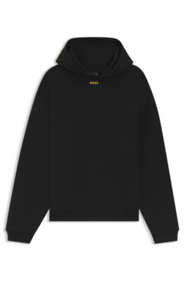Cotton-terry hoodie with logo artwork, Black